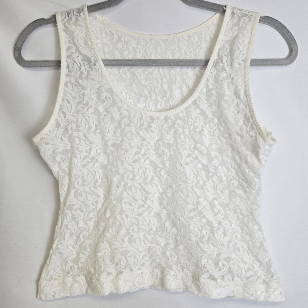Calvin Klein Floral Lace Scoop Neck Tank Top 816R03 Y2K Coquette White Medium